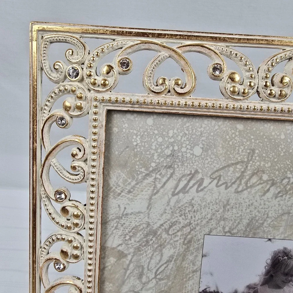 Decorel‎ Heirloom  8x10 Picture Frame Ornate Cream Gold Rhinestone Vintage Style